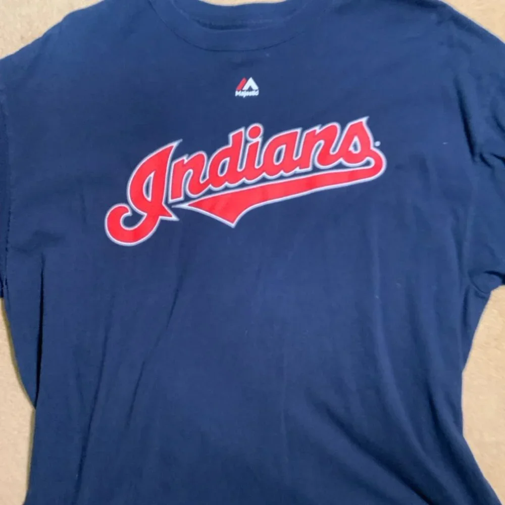 Majestic Youth XL Cleveland Indians Guardians‎ MLB Baseball Navy Red T-Shirt